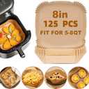 125 Pcs Air Fryer Liners, 8 Inch Square Non-Stick Parchment Paper, Disposable, Oil-Proof, Waterproof, Unbleached, Perfect for Baking, Roasting, and Frying (8IN-Square)