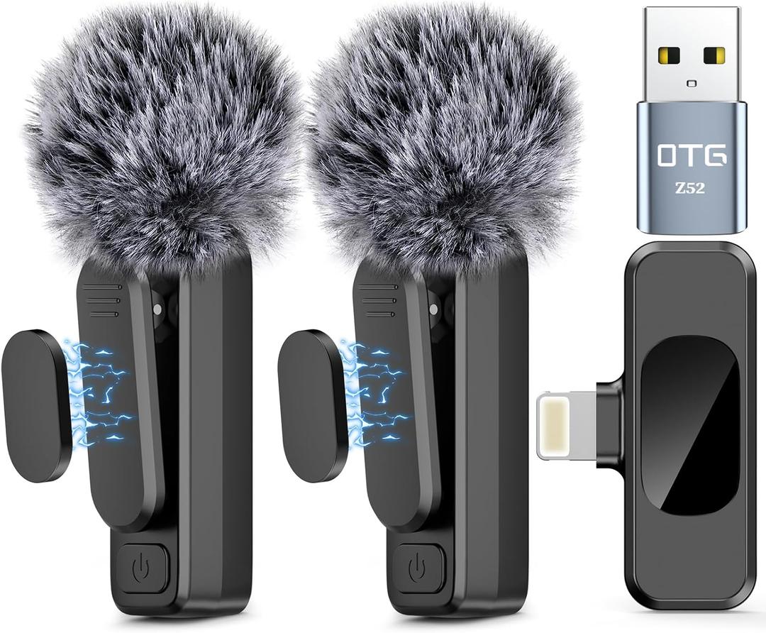 Wireless Lavalier Microphone for iPhone iPad,MacBook,Mini Mic with Noise Reduction,Lightning Microphone for Video Vlog,TikTok,YouTube,Interviews,Live Streaming,2 Pack(for iPhone 14 and Below)