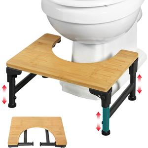 Bamboo Toilet Stool Iron 7''& 8''& 9'' Adjustable Heights Foldable Poop Stools with Non-Slip Layer for Adults, Children, Pregnant Women, The Old