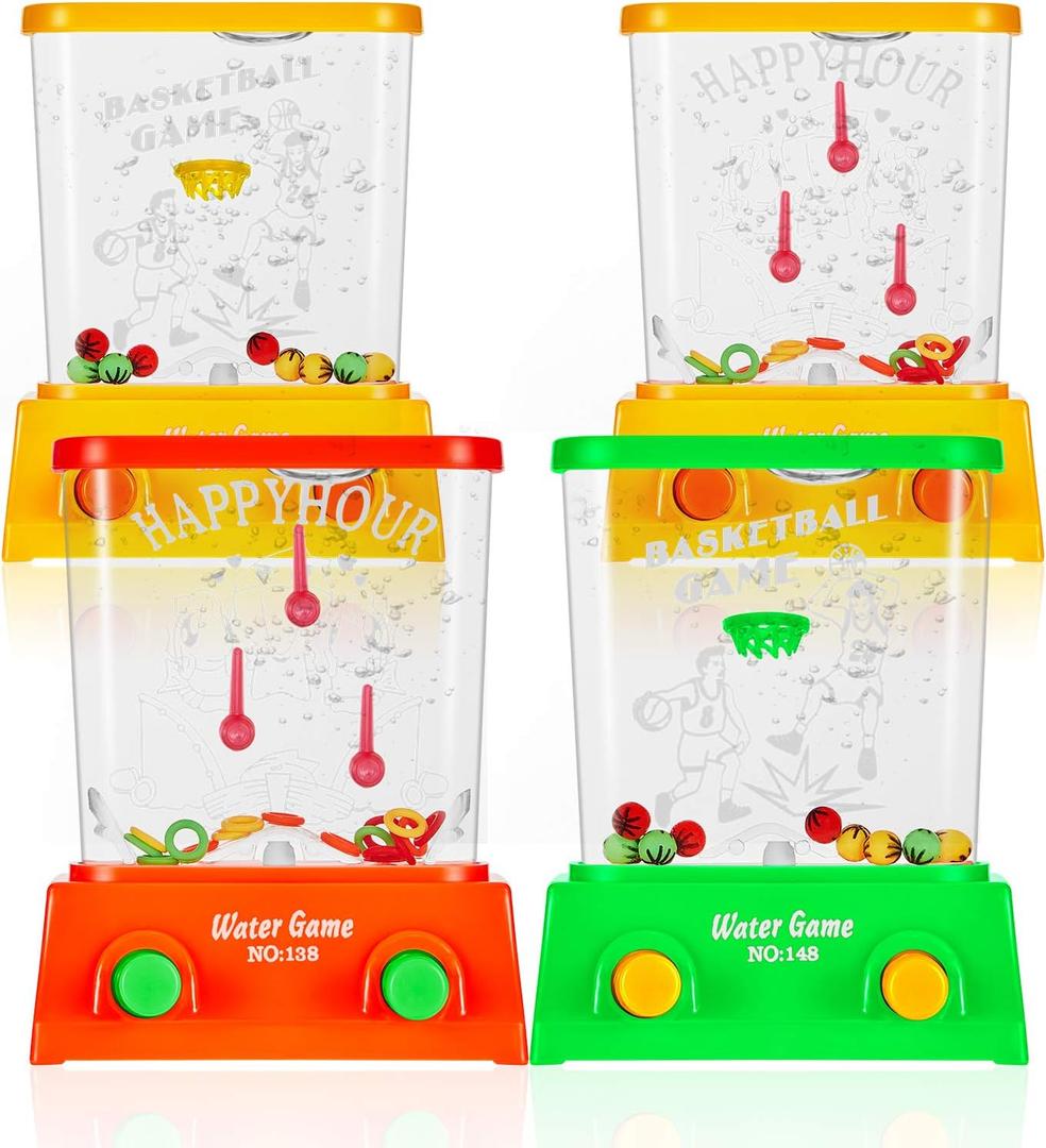Gejoy 4 Pieces Water Games Handheld Water Ring Toss Handheld Game Mini Retro Games Pastime Toys Car Toys Birthday Party Favor for Kids Children Gifts(Chic Style)