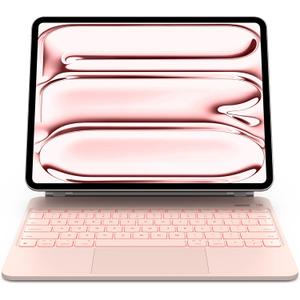 CHESONA for iPad Pro 13 inch Case 2024 with Keyboard, Easy-Set Floating Cantilever Stand, Smart Trackpad, 7 Color Backlit with Battery Digital Display, Keyboard Case for iPad Pro 13 (M4), Pink