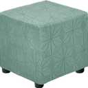 uxcell Square Footstool Cover, Jacquard Polyester Stretch Footrest Slipcovers Footstool Protector for Living Room Bedroom Fit Length 33-45.7cm/13"-18", S-Large, Pine Green