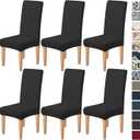 Dioxide High Stretch Chair Covers for Dining Chairs, Washable Dining Chair Covers Set of 6, Soft Dining Chairs Seat Covers, Parsons Chair Slipcover Protectors for Home Hotel Restaurant Banquet (Black)