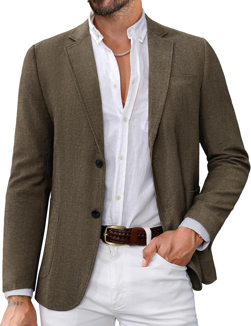 PJ PAUL JONES Mens Blazers Sport Coats Casual Lightweight Two Button Business Suit Jackets (Medium, Coffee)