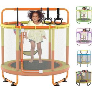 LANGXUN 60" Trampoline for Kids, 5ft Toddler Mini 6-in-1 Trampoline Indoor Outdoor with Swing, Basketball Hoop, Dart Board, Rings, Christmas Toys Birthday Gifts for Girls Boys
