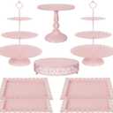 Fivenl 8 Pcs Cake Stand Pink Metal Dessert Table Display Set, 3Tier Cupcake Stand, Cake Display Tower and Cookie Tray Rack Serving Tray for Birthday Party, Weddings, Baby Shower (Pink)