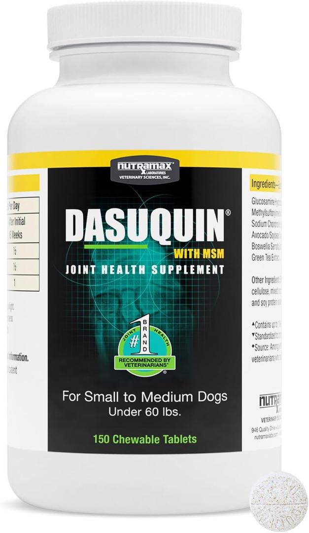Nutramax Dasuquin for Small to Medium Dogs, Joint Health Supplement, Contains Glucosamine for Dogs, Plus Chondroitin, ASU, MSM and More, Supports Healthy Joints, Chewable Tablets, 150 Count EXP: 09-2029