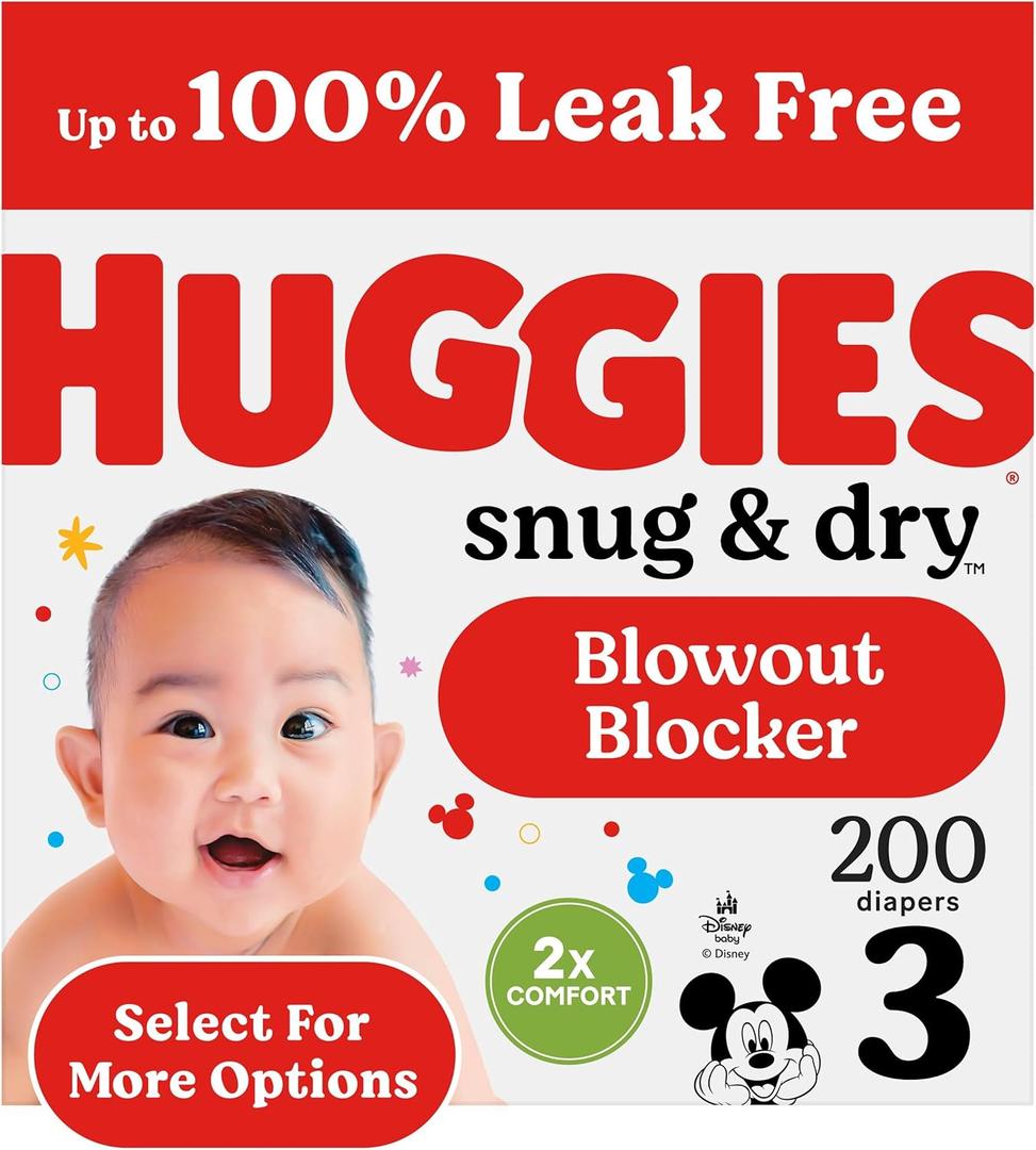 Huggies Size 3 Diapers, Snug & Dry Baby Diapers, Size 3 (16-28 lbs), 200 Count (4 Packs of 50) (Size 3)