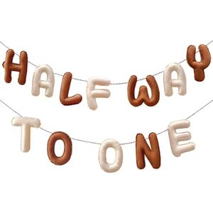 Felt Half Way To One Banner Stuffed Letters for Baby Nursery Decor 1/2 Birthday Party Supplies Rustic Half Birthday Decorations 6 Month Photoshoot Props