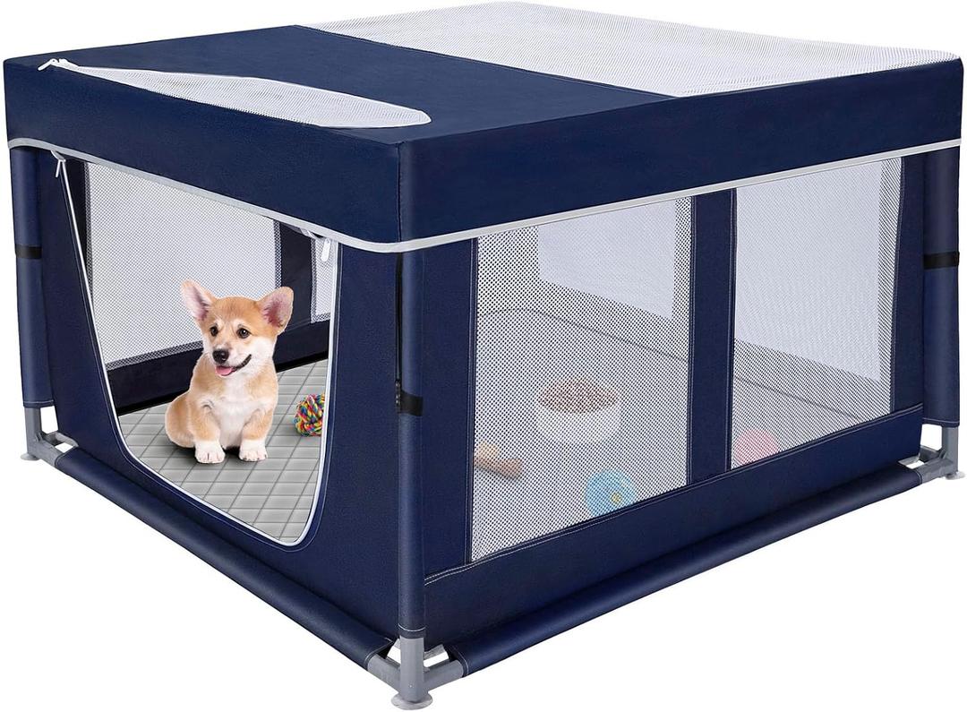 42  42 inch Dog Playpen with Pee Pad, Soft Puppy Playpen, 25 Height Pet Playpen for Small Dogs and Small Animals, Dog Fence Indoor, Play Yard with Zipper Door (Royal Blue)