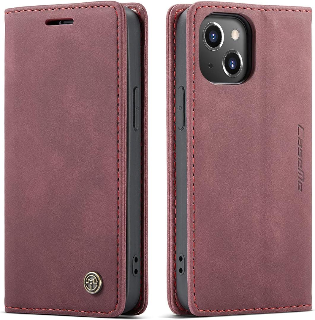 Kowauri Flip Case for iPhone 13 Mini,Leather Wallet Case Classic Design with Card Slot and Magnetic Closure Flip Fold Case for iPhone 13 Mini 5.4 inch 2021 (Wine red)