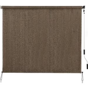 SEEYE Outdoor Sunshade Roller Shades 96" W x 96" H, Cordless Roll Up Shade Blinds Privacy Screen with 90% UV Protection, Exterior Patio Shade Cloth for Porch Pergola Balcony Backyard Windows, Mocha