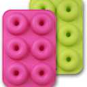 Silicone Donut Molds, 3-Pack of Non-Stick Food Grade Silicone Pans for Doughnut Baking – Green and Pink and Blue