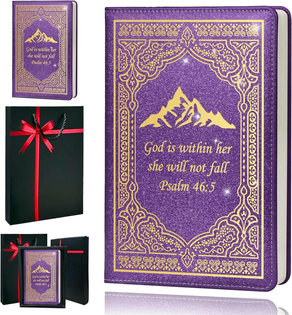 Bible Journal,Journal for Women,A5 Hardcover Leather Journal - 200 Pages Premium Paper Notebook,Christian Journal Notebook for School, Work (God is Purple)