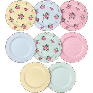 BTaT- Porcelain Floral Plates Set of 8, 8 Inch, Assorted Pastel Colors with Golden Rim, Floral Dessert Plates, Spring Dinnerware, Dishwasher & Freezer Safe, Mother's Day Gift