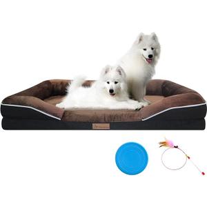 Dexinta Orthopedic Dog Bed, Dog Bed for Large Dogs, Memory Foam Large Dog Bed with Sides, Orthopedic Sofa Dog Bed with Washable Removable Cover Anti-Slip Bottom, 28×23×6“, Brown
