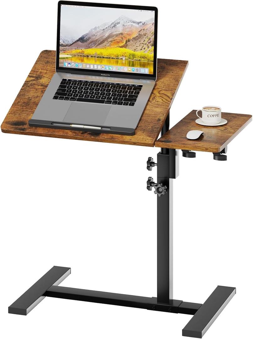 Height Adjustable C-Shaped Table with Removable Wheels, Adjustable Laptop Stand for Couch, Bedside Desk with Pen Slot, Rustic Brown
