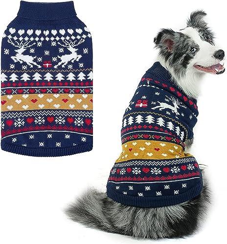 PUPTECK Christmas Dog Sweaters for Cold Weather, Soft Outfit Warm Winter Coat Knitted Dog Clothes for Small Medium Large Doggies Puppy Indoor Outdoor Walking, Colorful Design, Classic, L