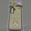 Phone Case for Samsung Galaxy A36 5G Wallet Cover with Tempered Glass Screen Protector and Crossbody Wrist Strap Ring RFID Blocking Credit Card Holder Cell A 36 36A LTE SM-A366U Women Girls Off White