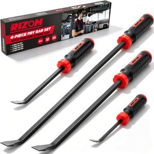 Rizom Pry Bar Set, 8", 12", 17.5" and 24" Heavy Duty Pry Bar with Strike Cap Handle, 4-Piece Mechanic Hand Tools with Angled Tip for Prying, Lifting and Pulling Objects