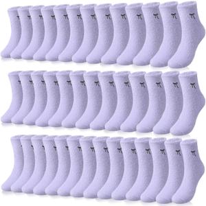Chicingyou 10 Pairs Women's Bow Fuzzy Socks Winter Warm Soft Slipper Socks Coquette Stuff Fluffy Thick Cozy Spa Home Sleeping (Purple)