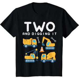  Kids Two and Digging It Construction Trucks 2nd Birthday Boys Kid T-Shirt, 2T