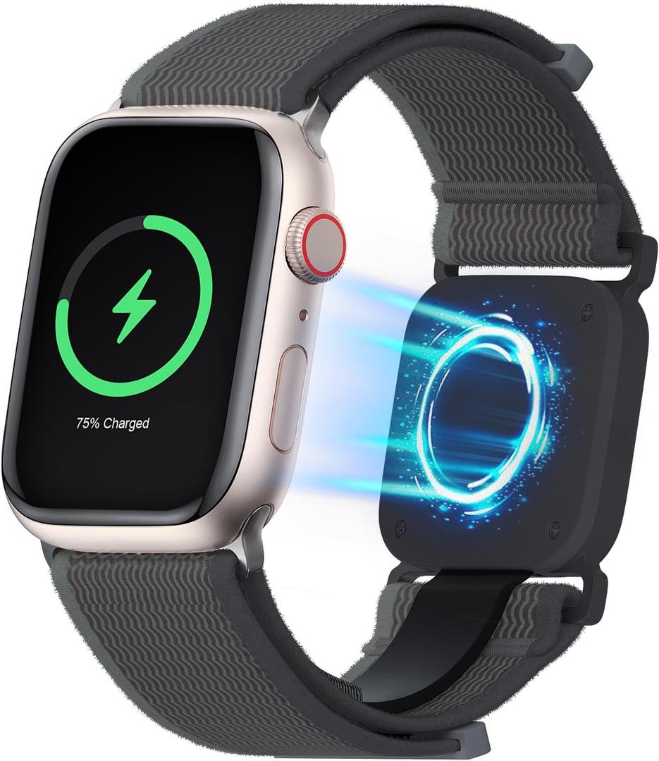 2 in 1 Watch Charger Nylon Band Compatible with Apple Watch Band 42MM 44MM 45MM 49MM Women Men - Portable Waterproof Watch Fast Charger Stretchy Sport Band for iWatch Series Ultra 8 7 6 5 4 3 2 SE