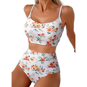 Herseas 2 Piece High Waisted Bikini Set for Women 2026 Spaghetti Straps Swim Top with Reversible Bottom Bathing Suit 2XL