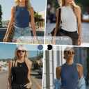 3 Pack Women's Ribbed 95% Cotton Tank Tops | Ribbed 95% Cotton Fabric, Sleeveless Crew Neck, Slim Fit, Soft Basic Tanks for Summer Layering and Casual Wear (Black, White, Haze Blue, M)