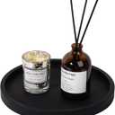 Silicone Bathroom Tray Round Vanity Tray Decorative Soap Holder Kitchen Countertop Organizer Coffee Table Decor for Candle, Perfume, Plant, 8 Inch, Black