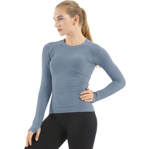 MathCat Seamless Workout Shirts for Women Long Sleeve Yoga Tops Sports Running Shirt Breathable Athletic Top Slim Fit (Medium, Blue Grey)