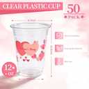 50 Pcs 12oz Valentine's Day Plastic Cups Clear Disposable Cups with Pink Hearts | Valentine Party Cups, Galentine's, Party Supplies, Bulk Drinkware
