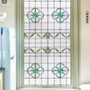 OHTMERU 3D Stained Glass Window Privacy Film, Heat Control UV Blocking Static Cling Decorative Window Film for Bathroom,Front Door,Home Non Adhesive,35.4 x 78.7 inches Verdant Whispers