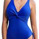AI'MAGE Women's One Piece Swimsuits 2025 Tummy Control Bathing Suits Push Up V Neck Swimwear with Twist Medium