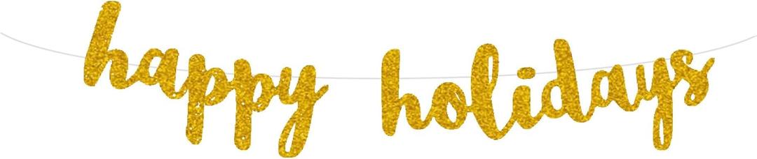 Happy Holiday Gold Banner Decorations/Happy Holiday Banner/Great for Holiday Party Backdrop Decorations Supplies/Home Office Decoration