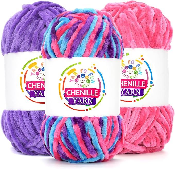 3 Pack Velvet Chenille Yarn for Crocheting