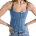 Imily Bela Womens Denim Corset Tank Tops Sleeveless Slim Fit Vest Spaghetti Strap Summer Crop Top, Light Blue, XX-Large