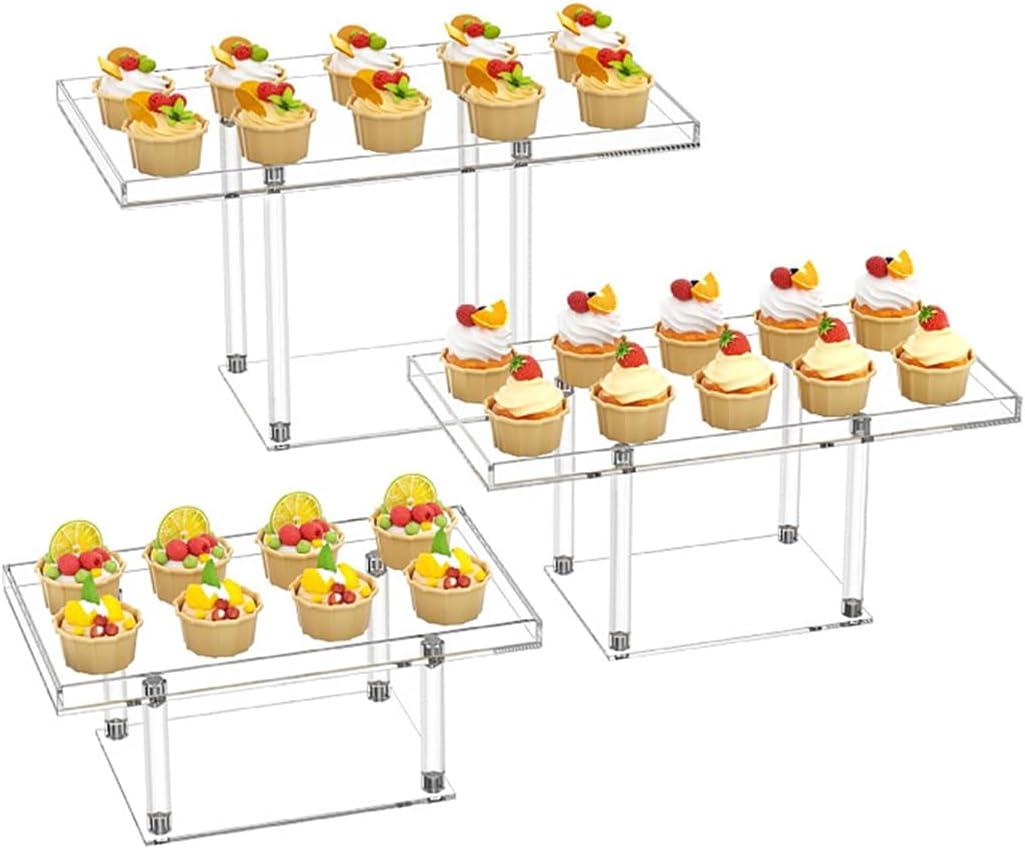 3 Pack Acrylic Dessert Display Riser Set, Desktop Display Stand for Cake, Clear Cupcake Trays for Birthday Party, Weddind and Holidays and festivals