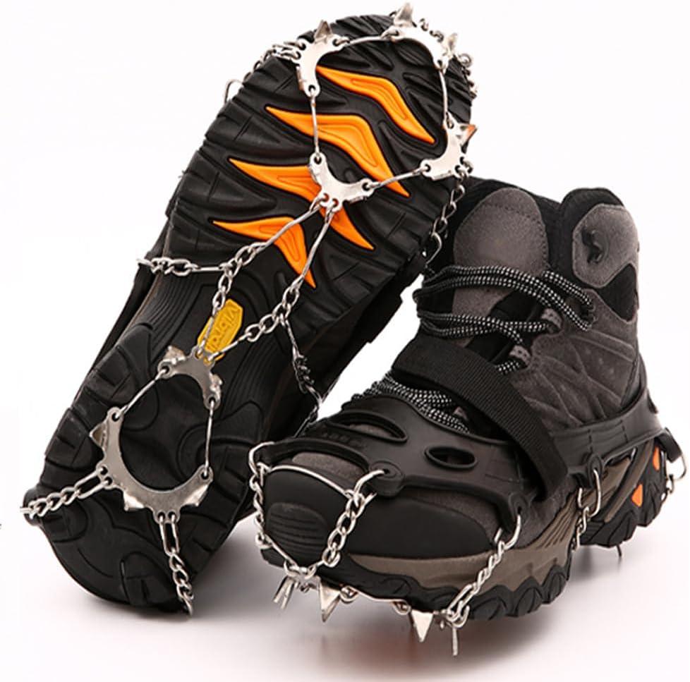 Ice Cleats,Spikes CramponsTraction Snow Grips for Boots Shoes Women Men Kids, Anti Slip Stainless Steel Footwear Spikes for Hiking Fishing Walking Climbing Ice Mountaineering, Black XL