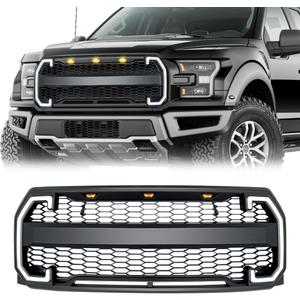 EOMD Mesh Style Front Bumper Grill Compatible with 2015 2016 2017 F150 W/DRL & Turn Signal Lights Matte Black