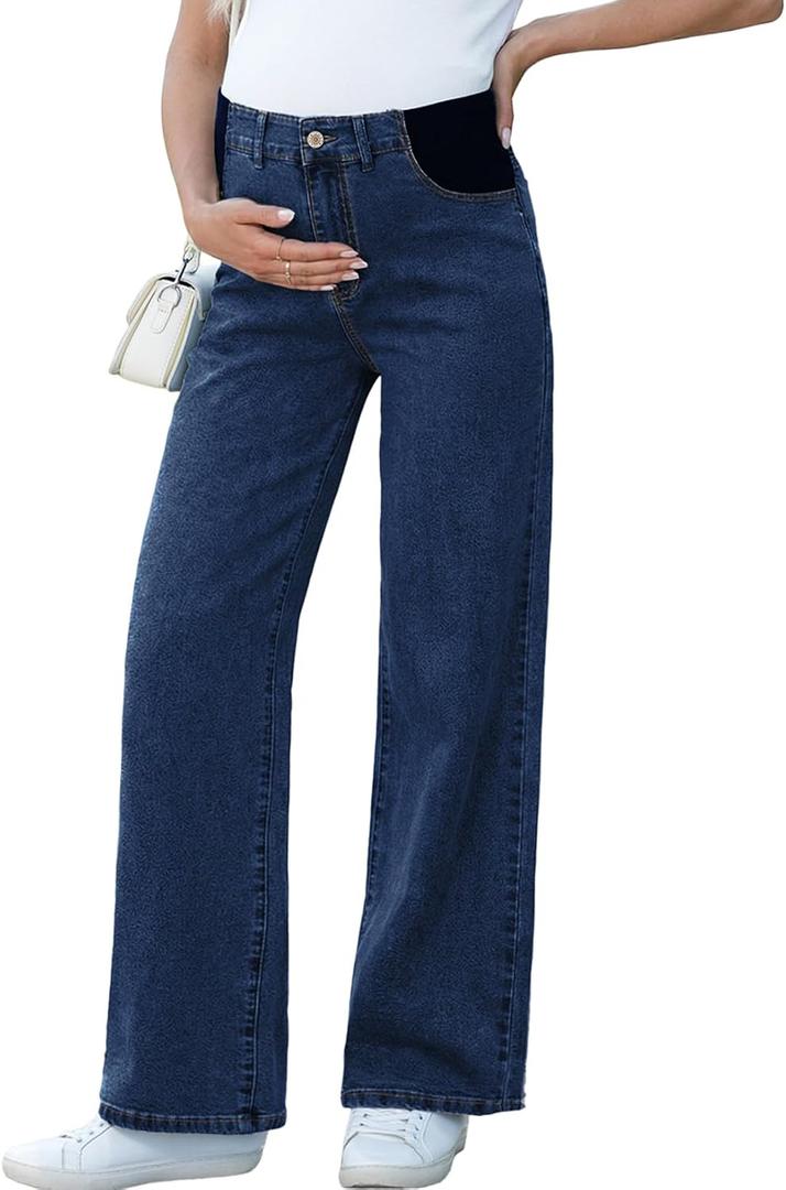 BLENCOT Maternity Jeans for Women High Waist Straight Leg Pregnancy Denim Pants with Pockets, XL