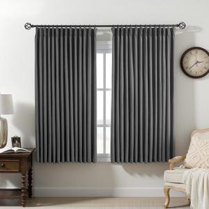 Pinch Pleated Curtains 100% Blackout Linen Curtains 63 Inches Long for Bedroom Living Room, Dark Gray Memory Trained Thermal Insulated Room Darkening Window Drapes with Hooks 2 Panels 40"Wx63"L