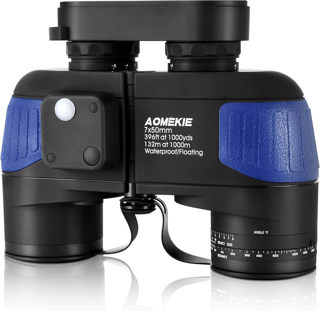 AOMEKIE 7X50 Marine Waterproof Binoculars for Adults with Illuminated Rangefinder Compass BAK4 IPX7 for Boating Military Navigation Hunting Fishing Water Sports (7X50 Army Blue) AOMEKIE 7X50 Marine Waterproof Binoculars for Adults with Illuminated Rangefinder Compass BAK4 IPX7 for Boating Military Navigation Hunting Fishing Water Sports (7X50 Army Blue)