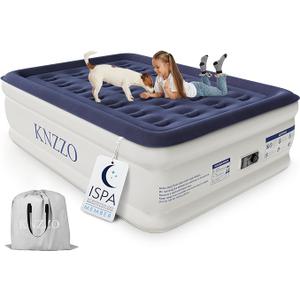 KNZZO Air Mattress Full with Built-in Pump, Blow Up Mattress with Soft Flocked Top, Leakproof Inflatable Mattress, Foldable Waterproof Air Bed for Home, Guests, Camping, with Storage Bag