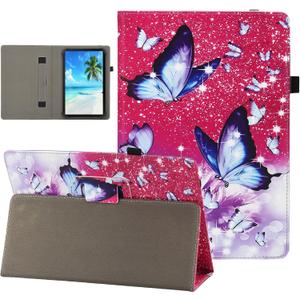 Universal 8 9 Inch Android Tablet Case, Dluggs Slim Folding Stand Folio Leather Case Cover for 8.0-9.0 Inch Tablet with Hand Strap, Pink Butterfly