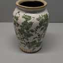 Vintage Vase for Flowers, Green Floral Chinoiserie Vase, Rustic Ceramic Vases, Large Ceramic Vases for Living Room, Office, Shelf, Tuscan Decor, Chinoiserie Decor, 7.8 Inch