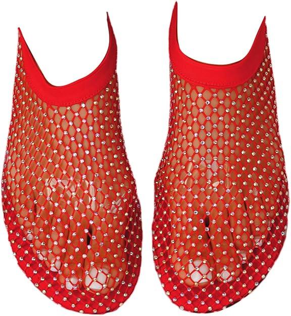 Ultra Comfortable Mesh Flats for Women Fishnet Sandals Low Heel Slip on Rhinestone Shoes, Size 40/9