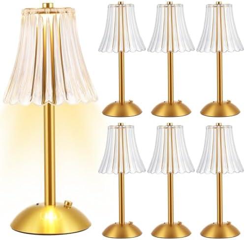Liliful 6 Pcs LED Portable Cordless Gold Table Lamp Touch Battery Operated Rechargeable Desk Lamp 3 Color Dimmable for Bedroom Living Room Dining (Rose Style)