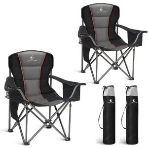LET'S CAMP Folding Camping Chair Oversized Heavy Duty Padded Outdoor Chair with Cup Holder Storage and Cooler Bag, 450 LBS Weight Capacity, Thicken 600D Oxford,2 Pack, Twin Pack