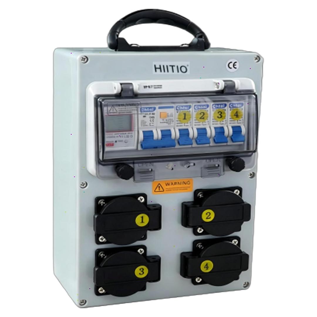 110V Portable Power Distribution Box, Electricity Meter Breaker Socket Distribution Box with 4*NEMA 5-20 Outlet Panel, IP54 Waterproof for Construction Sites, Workshops and Factories
